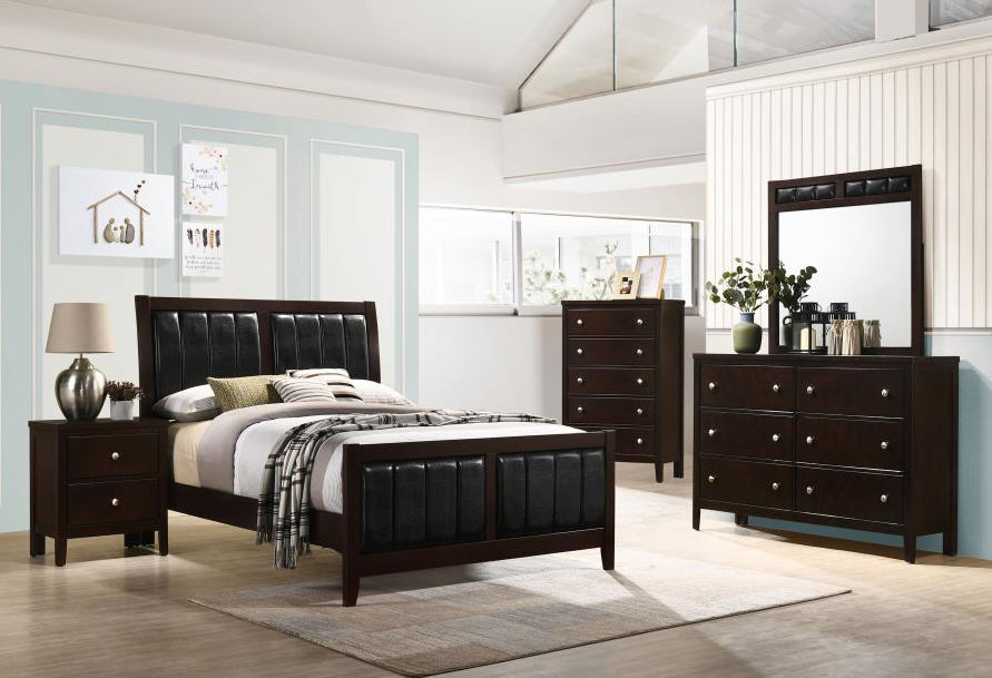 Carlton 5-Pc Cappuccino Wood/Black Leatherette King Bedroom Set