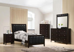 Carlton Black Leatherette/Cappuccino Wood Twin Panel Bed