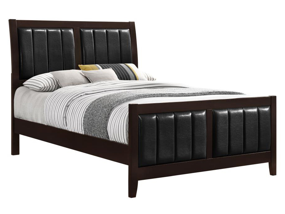 Carlton Black Leatherette/Cappuccino Wood King Panel Bed