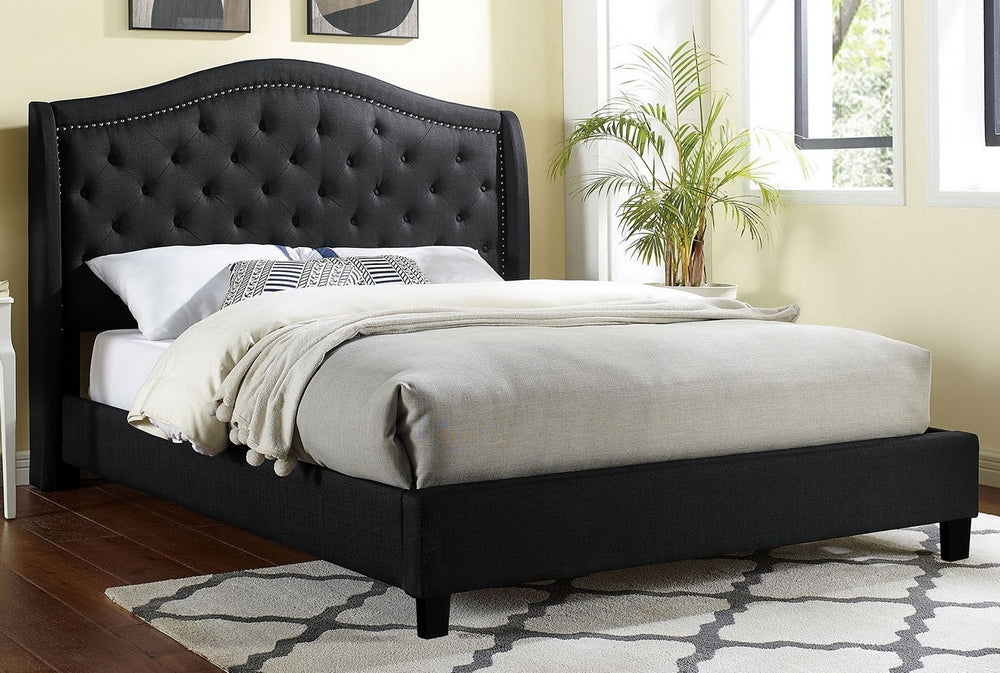 Carly Black Linen-Like Fabric Queen Bed