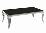 Carone 3-Pc Black Glass/Chrome Metal Coffee Table Set