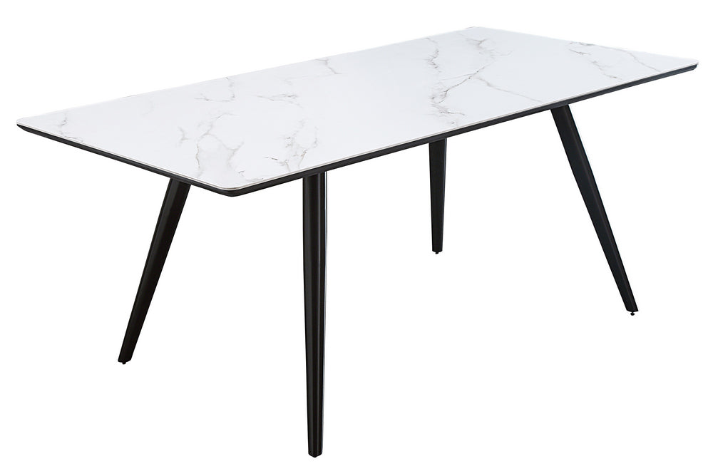 Caspian White Printed Faux Marble/Black Metal Dining Table