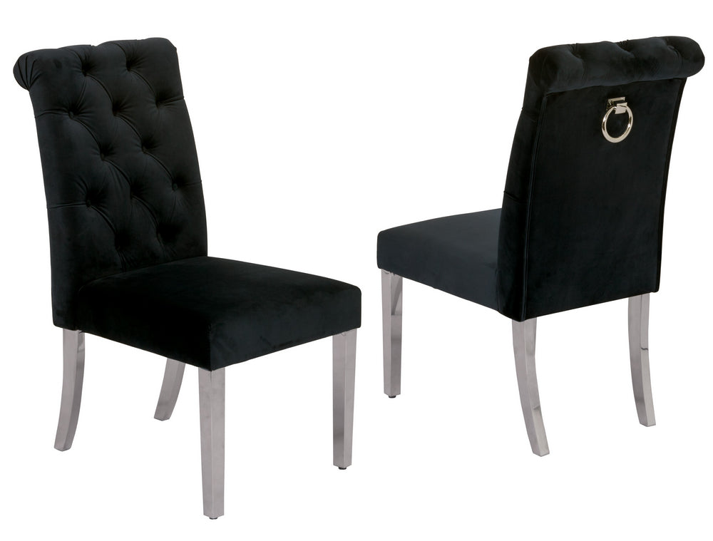 Cassie 2 Black Velvet/Silver Metal Side Chairs