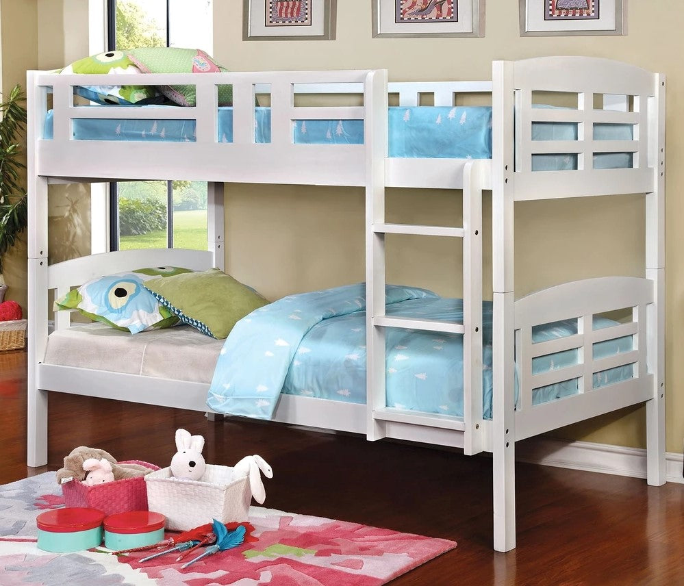 Cassie White Wood Twin Bunk Bed with Drawers