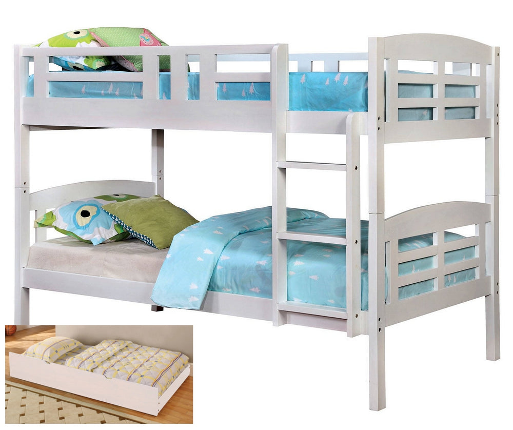 Cassie White Wood Twin Bunk Bed with Trundle