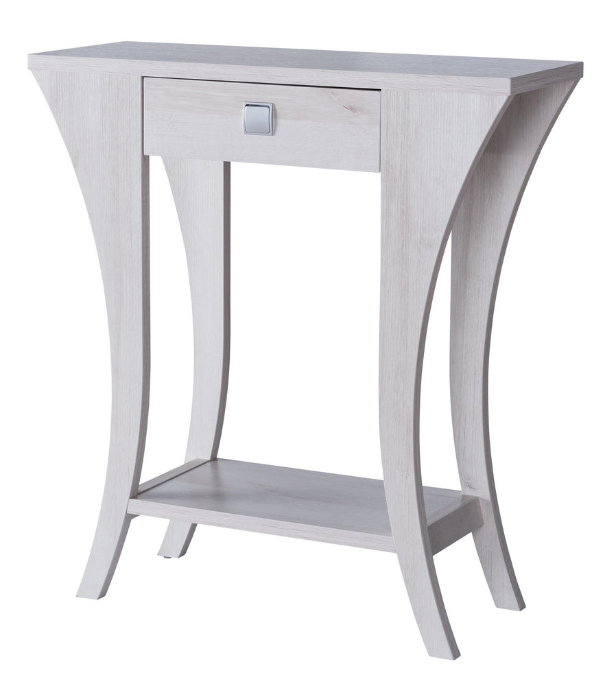 Caterina White Oak Wood Console Table with Drawer & Shelf