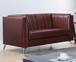 Cathy Brown PU Leather Channel Tufted Loveseat