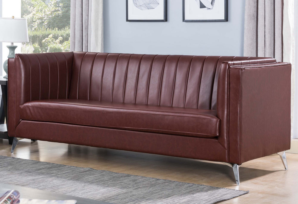 Cathy Brown PU Leather Channel Tufted Sofa