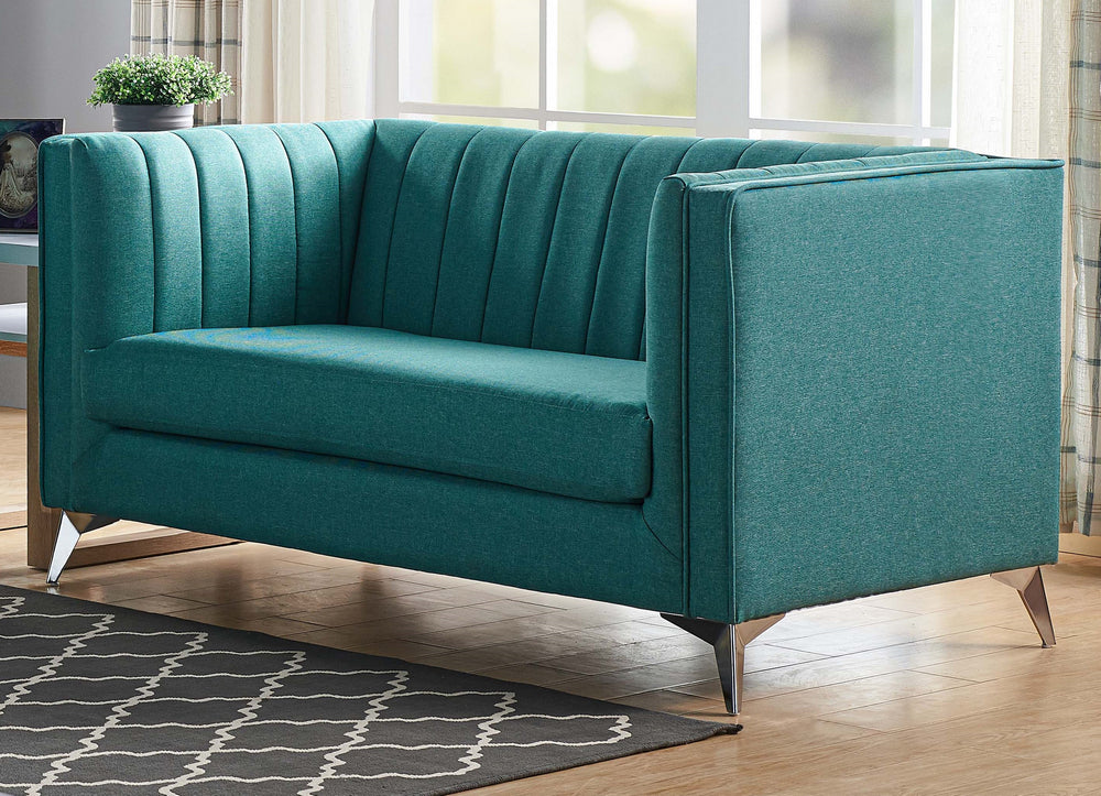 Cathy Turquoise Fabric Channel Tufted Loveseat