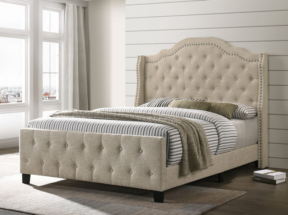 Cecilia Beige Linen Fabric King Bed