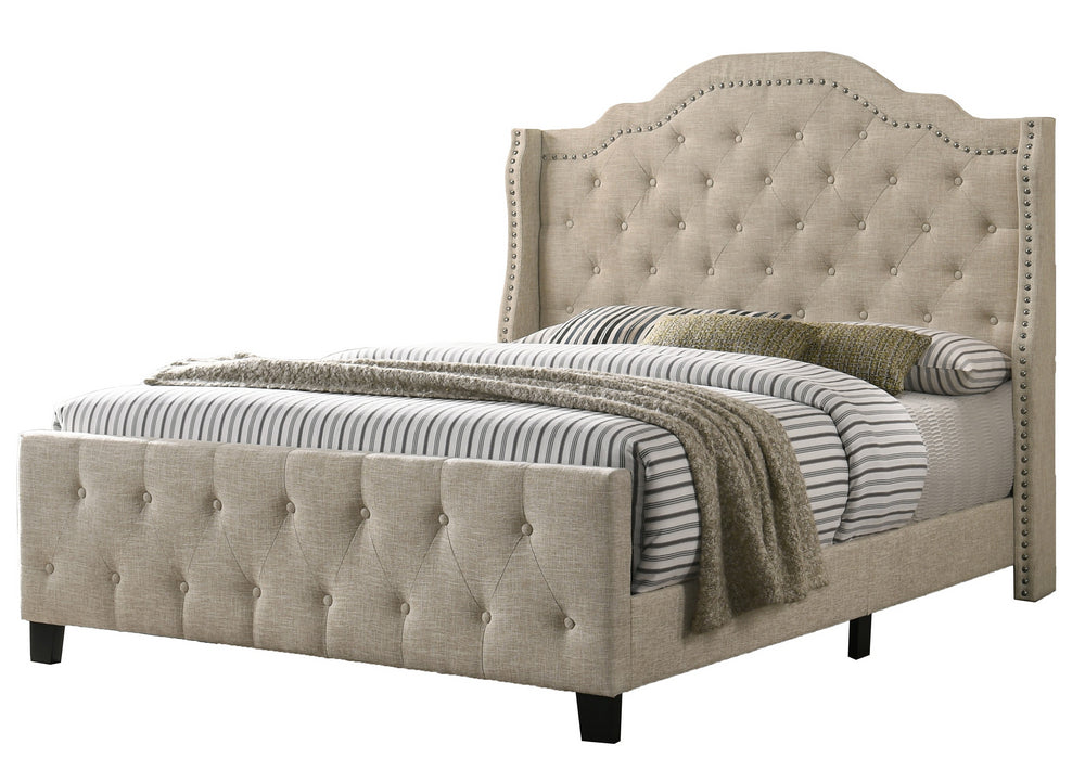 Cecilia Beige Linen Fabric King Bed