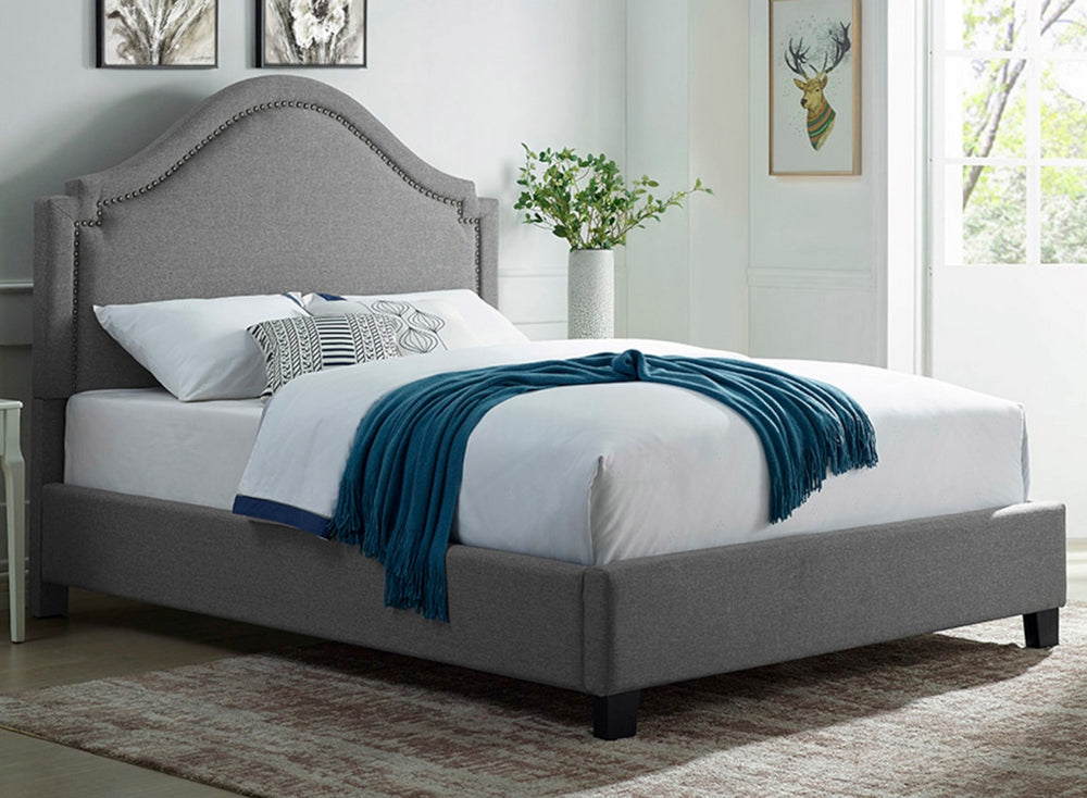 Ceylan Grey Fabric Queen Bed with Nailhead Trim