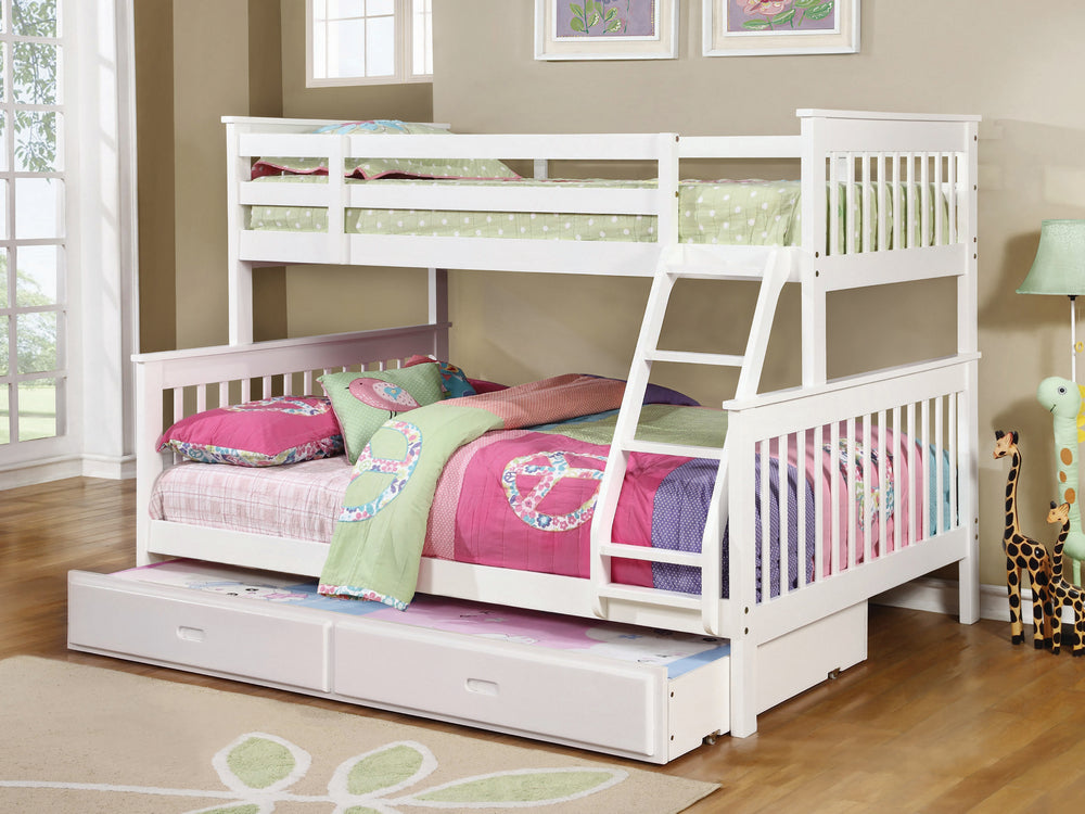 Chapman White Wood Twin/Full Bunk Bed with Twin Trundle