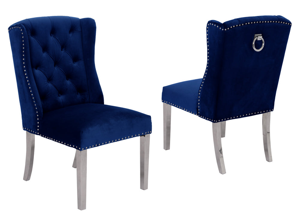 Charline 2 Blue Velvet/Silver Metal Side Chairs