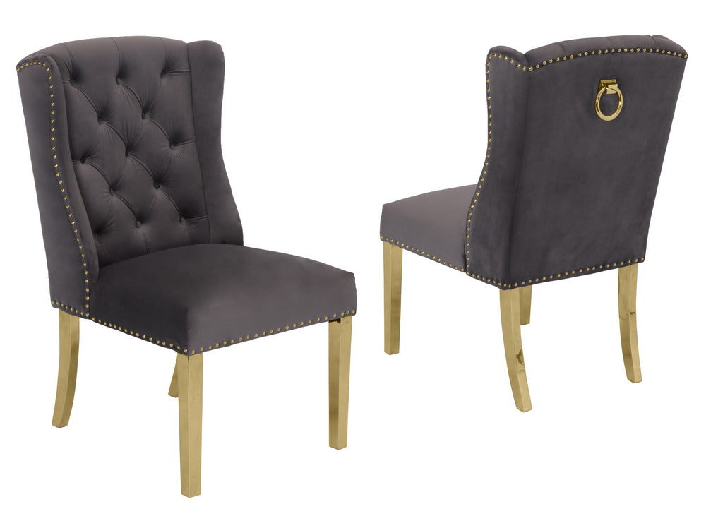 Charline 2 Dark Gray Velvet/Gold Metal Side Chairs