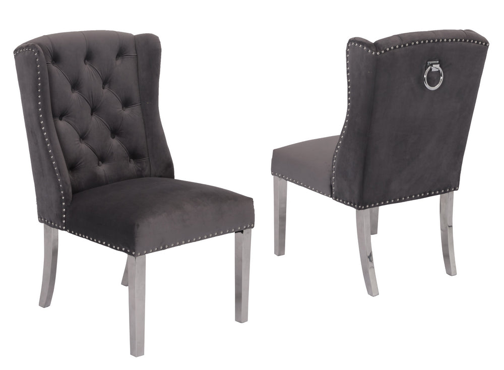 Charline 2 Gray Velvet/Silver Metal Side Chairs