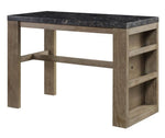 Charnell Oak Wood/Marble Counter Height Table with Storage