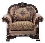 Chateau De Ville Tan & Brown Fabric Chair with Nailheads