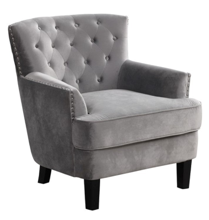 Chelsea Grey Velvet Button Tufted Chair