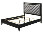 Chelsie Black Wood King Bed with Gray Fabric Headboard