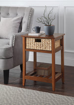 Chinu Walnut Wood/Natural Finish Rattan Side Table