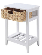 Chinu White Wood/Natural Finish Rattan Side Table