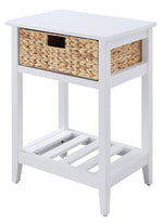 Chinu White Wood/Natural Finish Rattan Side Table