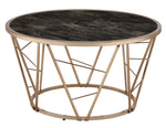 Cicatrix Black Faux Marble Print Glass/Champagne Coffee Table