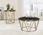 Cicatrix Black Faux Marble Print Glass/Champagne Coffee Table