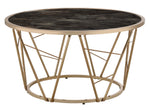 Cicatrix Black Faux Marble Print Glass/Champagne Coffee Table