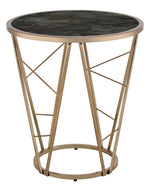 Cicatrix Black Faux Marble Print Glass/Champagne End Table