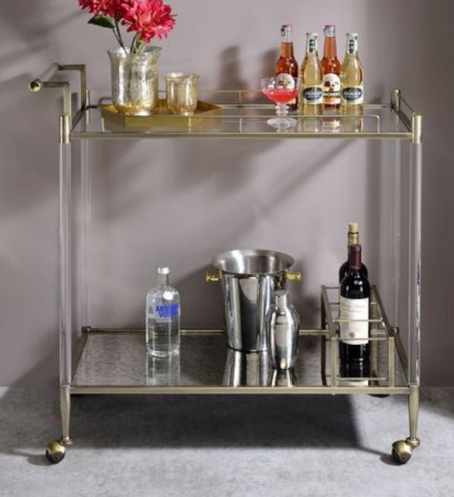 Cirro Antique Mirror/Wire Brass Metal Serving Cart