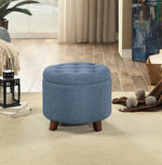 Cleo Blue Gray Textured Fabric Storage Ottoman