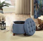 Cleo Blue Gray Textured Fabric Storage Ottoman