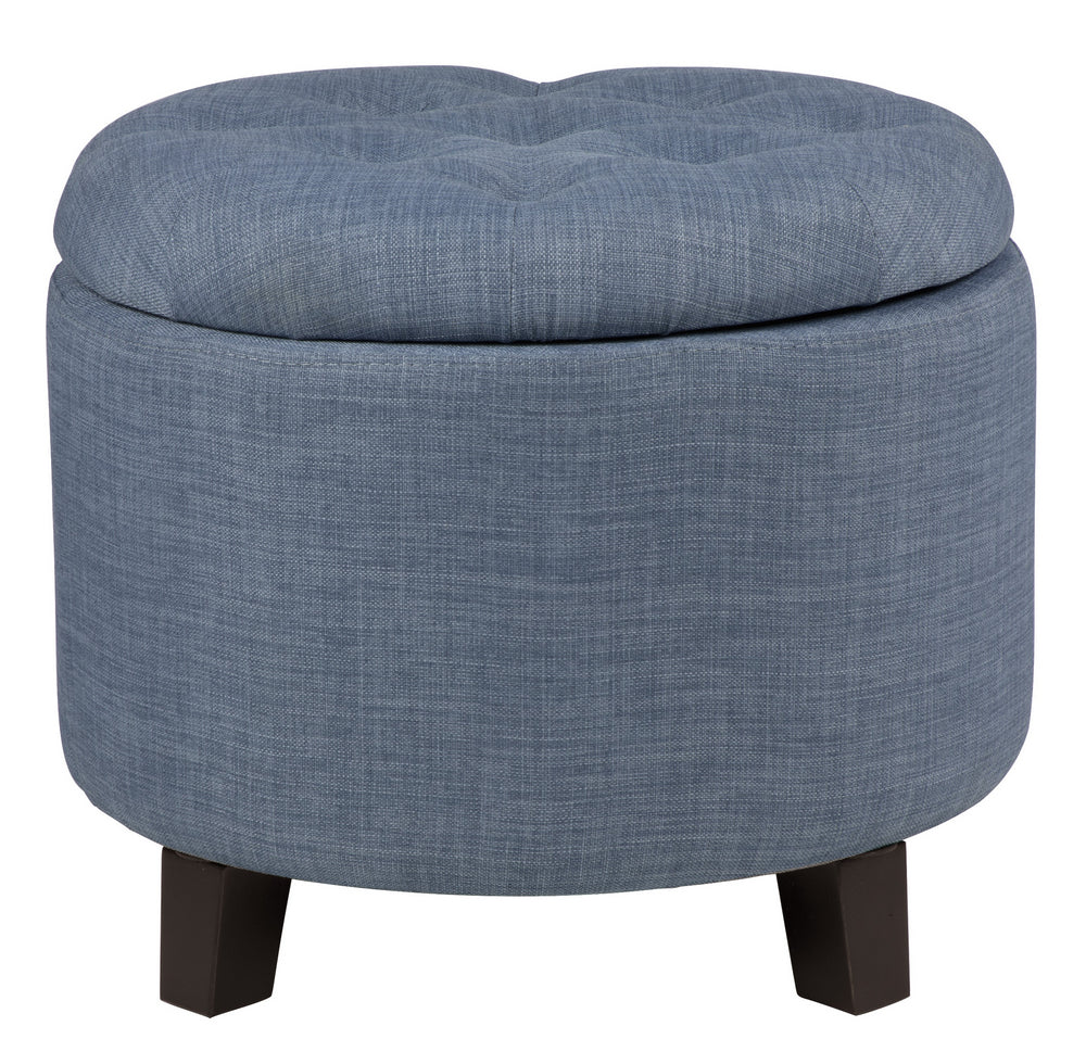 Cleo Blue Gray Textured Fabric Storage Ottoman