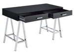 Coleen Black High Gloss Wood/Chrome Metal Writing Desk with USB