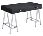 Coleen Black High Gloss Wood/Chrome Metal Writing Desk with USB