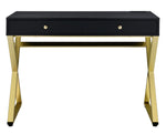 Coleen Black Wood/Brass Metal 2-Drawer Writing Desk with USB