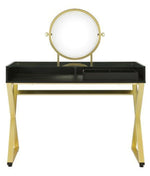 Coleen Black Wood/Gold Metal Vanity Table with Mirror