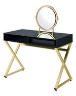 Coleen Black Wood/Gold Metal Vanity Table with Mirror