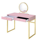 Coleen Pink Wood/Gold Metal Vanity Table with Mirror