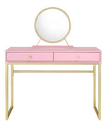 Coleen Pink Wood/Gold Metal Vanity Table with Mirror