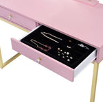 Coleen Pink Wood/Gold Metal Vanity Table with Mirror