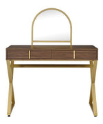 Coleen Walnut Wood/Gold Metal Vanity Table with Mirror