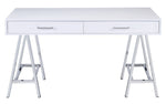 Coleen White High Gloss Wood/Chrome Metal Writing Desk with USB