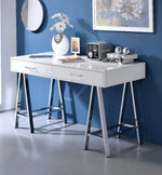 Coleen White High Gloss Wood/Chrome Metal Writing Desk with USB