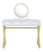 Coleen White Wood/Gold Metal Vanity Table with Mirror