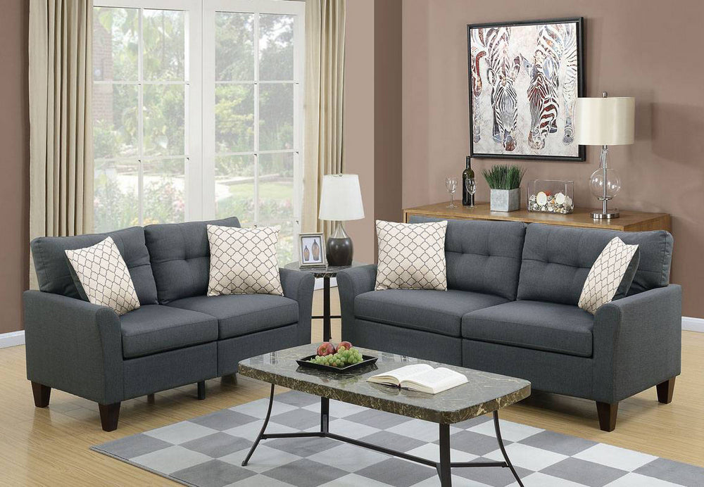 Coline 2-Pc Charcoal Glossy Polyfiber Sofa Set