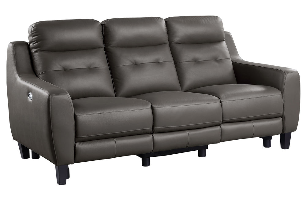 Conrad Grayish Brown Leather Power Recliner Sofa