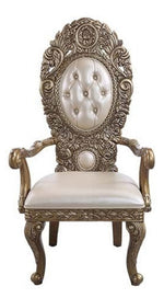 Constantine 2 Bone PU Leather/Brown Gold Wood Arm Chairs